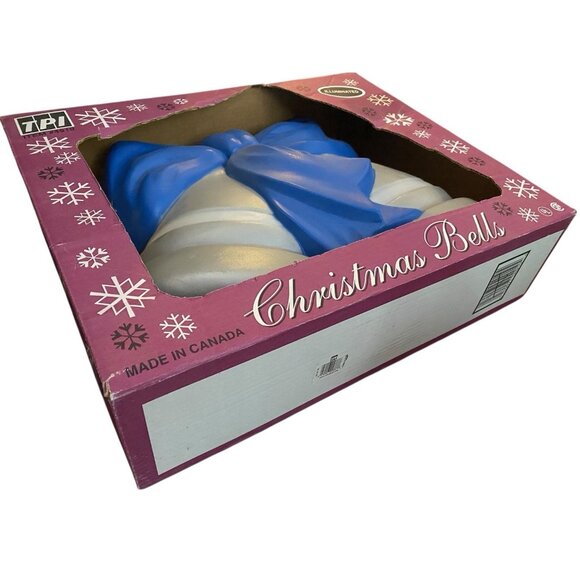 Vintage 1993 TPI Blow Mold Silver Bells With Blue Ribbon Bow Christmas Light - Picture 2 of 8